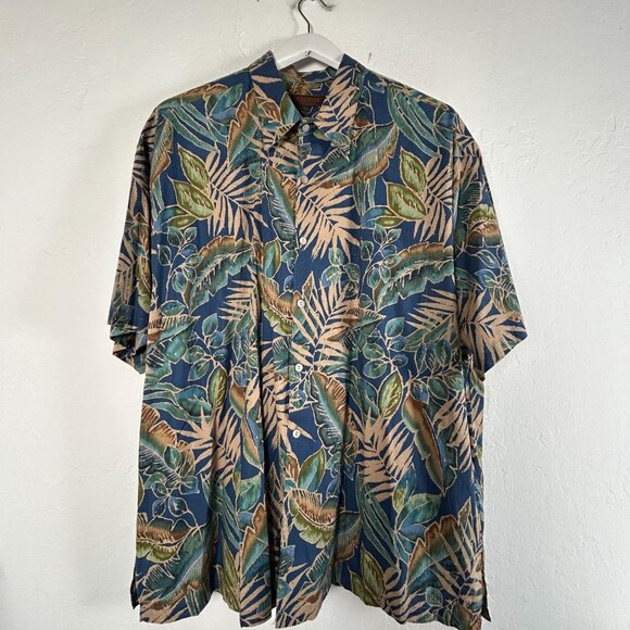Tori Richard Honolulu Men Button-Up Hawaiian Shirt 2XL Blue Tropical Cotton Lawn - Picture 1 of 7